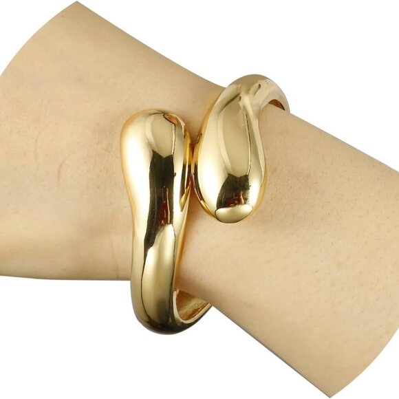 Chunky Gold Cuff Bangle Bracelets For Women Statement Minimalist Thick Gold Hing - Picture 1 of 6